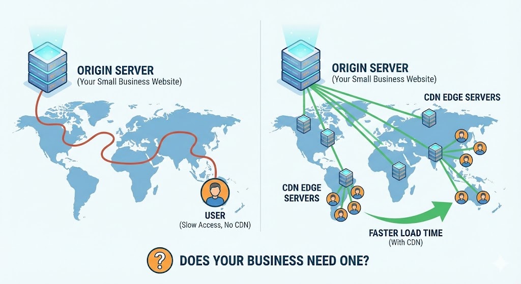 A digital map of the world showing connected server nodes, illustrating a global Content Delivery Network.