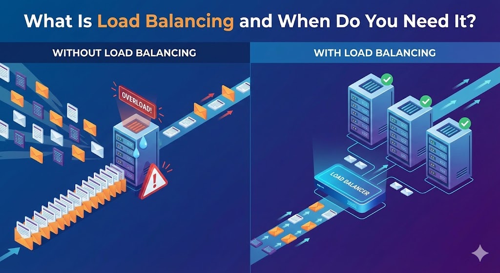 A conceptual illustration of a traffic cop directing vehicles to different roads, representing a load balancer distributing web traffic.