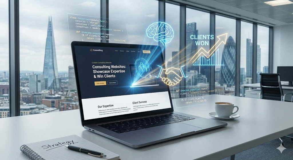 Management consultant presenting strategy in London office