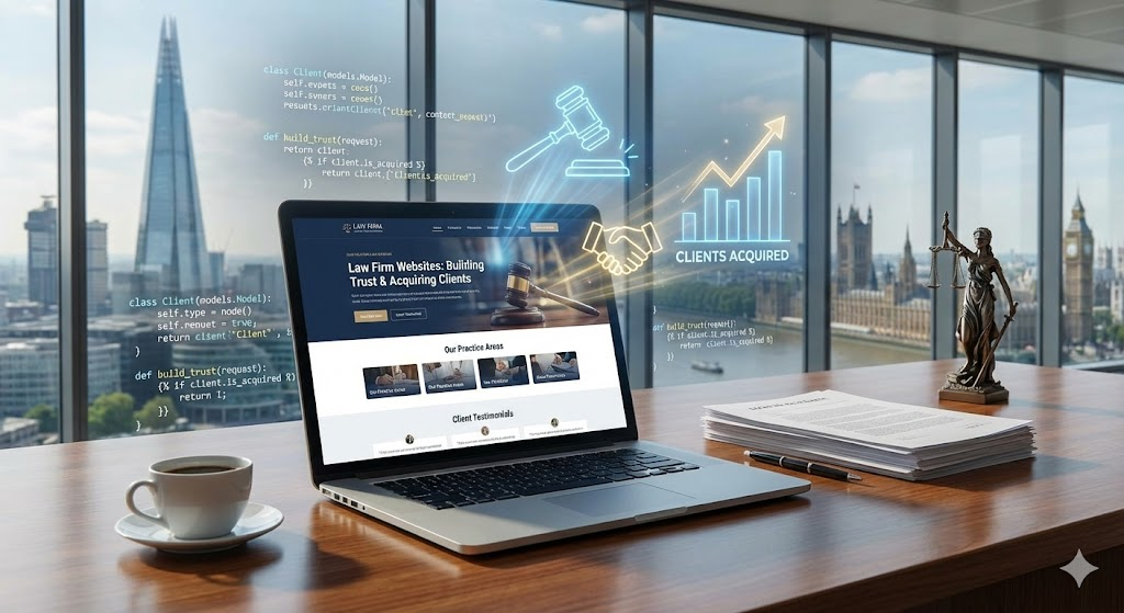 Modern law firm office in London with city view