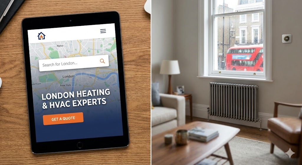 Heating engineer adjusting smart thermostat in London home