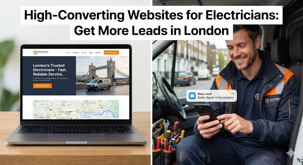 Electrician in London using a tablet to check a website