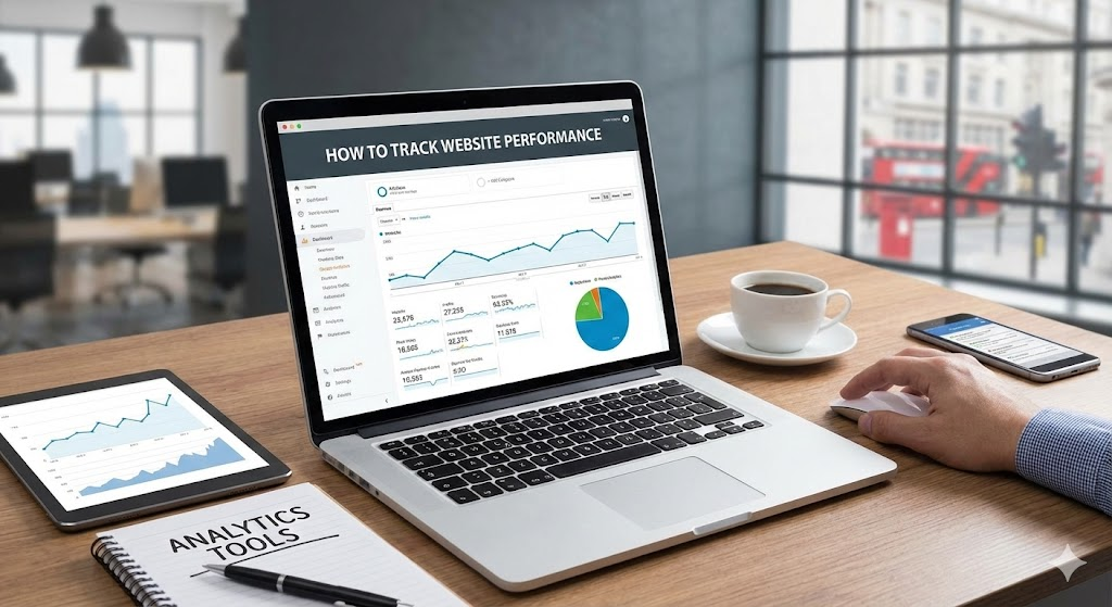 Website analytics dashboard tracking performance.