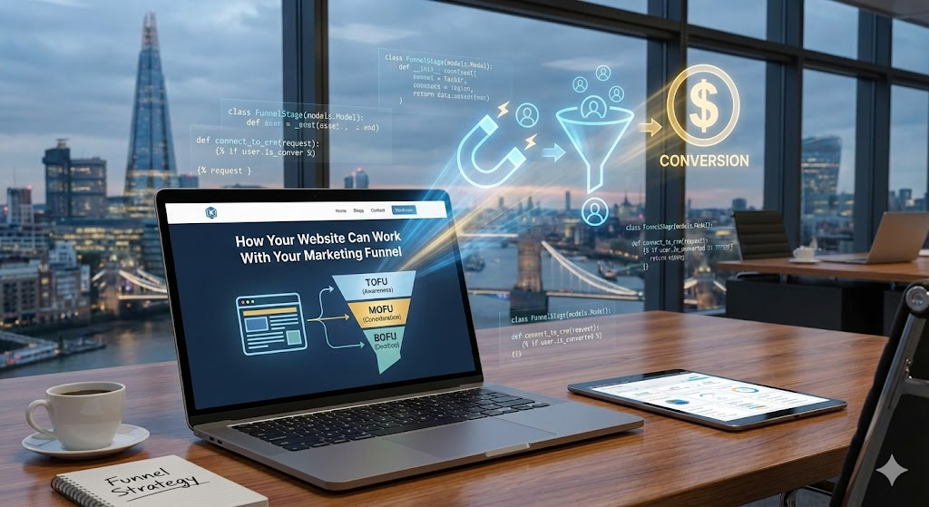 Website marketing funnel integration diagram.