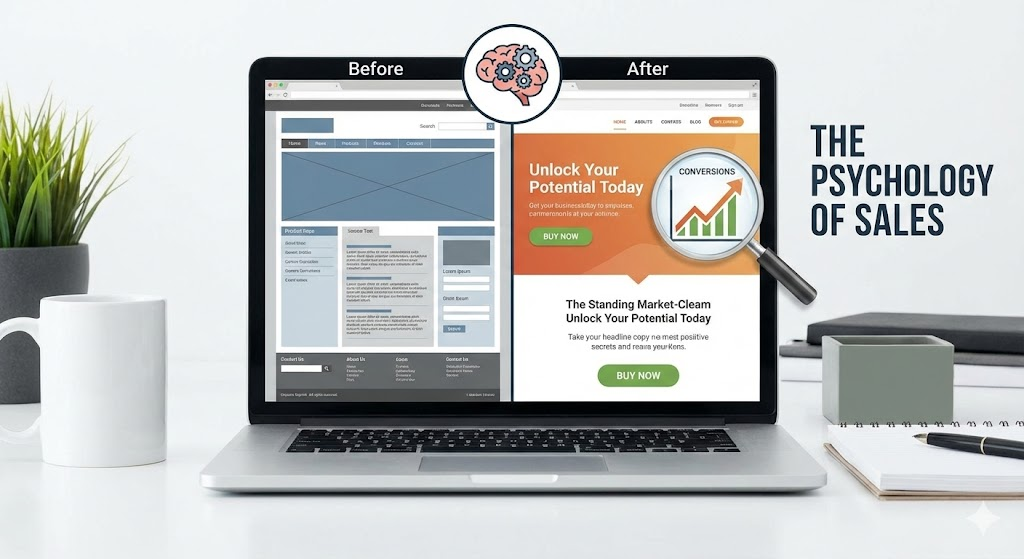 Website conversion elements color layout copywriting.