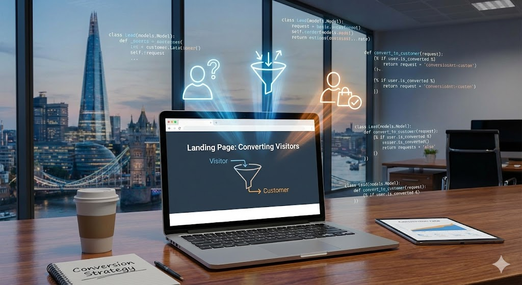 Landing page conversion funnel diagram.