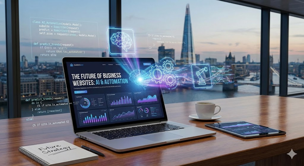 AI and automation powering business website future.