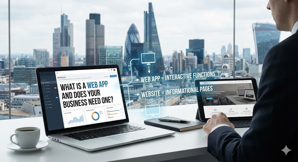 Website vs Web Application comparison illustration.
