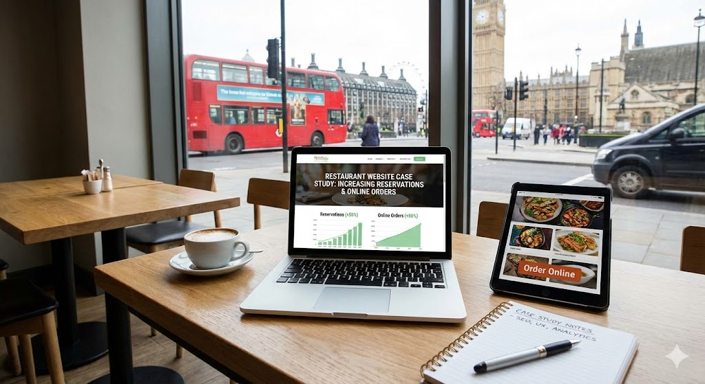 Restaurant website case study for The Copper Whisk showing increased reservations and mobile orders.