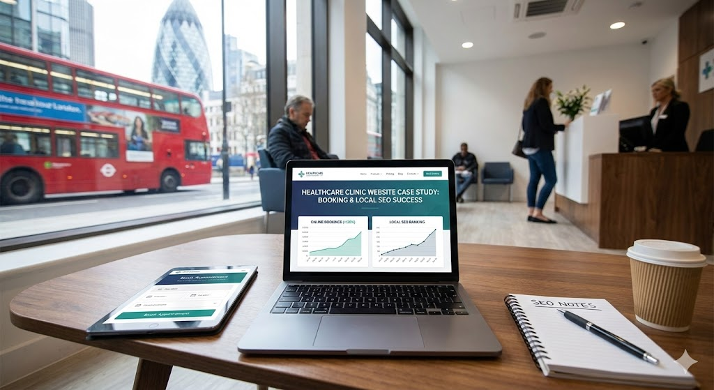 Healthcare clinic website case study for Harley Health Partners showing 120 percent booking increase and local SEO wins.