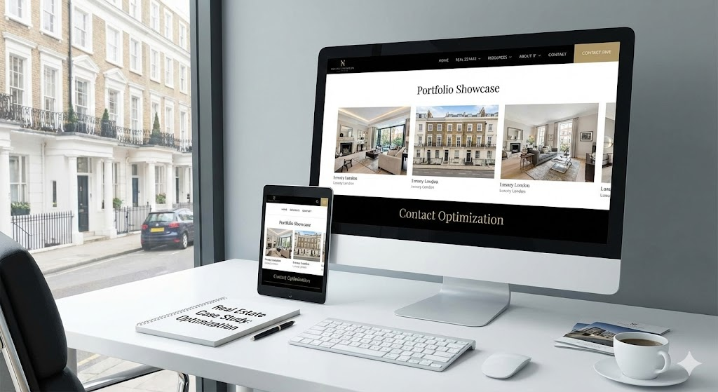 Real estate website case study for Belgravia Estates showing 45 percent bounce rate reduction and optimized contact flow.