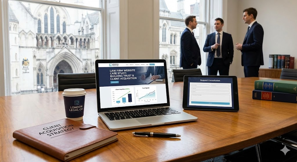 Law firm website case study for Harrington and Associates showing 110 percent increase in client acquisition.