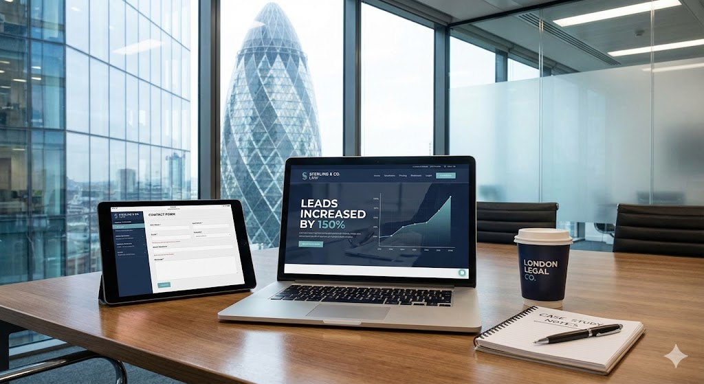 Modern Django law firm website design for Sterling and Co Law showing 150 percent increase in digital leads.