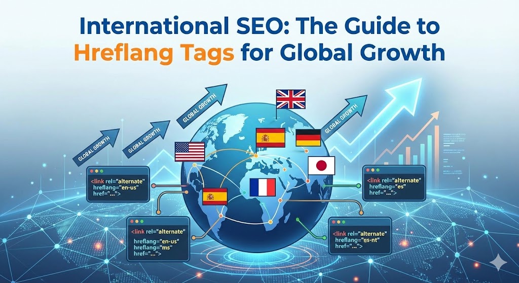 A stylized digital globe showing connections between different regions, representing international SEO and data flow.