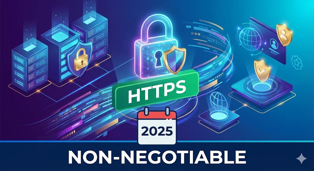 A glowing digital padlock representing HTTPS encryption protecting server data.