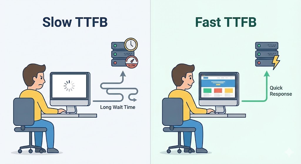 A relay race runner passing a baton, symbolizing the critical hand-off of data from the server to the browser (TTFB).