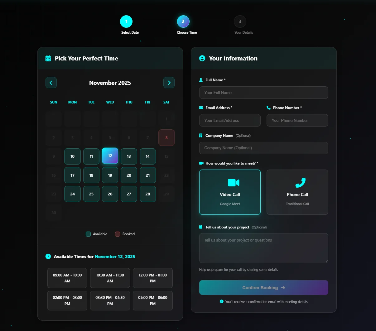 Tailored Features - Custom Web Application Interface with Booking System