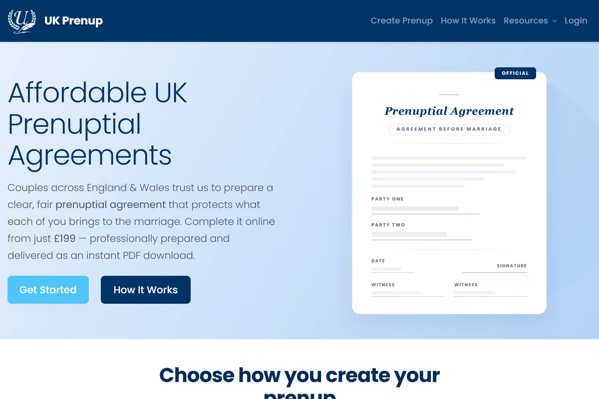 UK Prenup - Online Prenuptial Agreement Platform for England & Wales